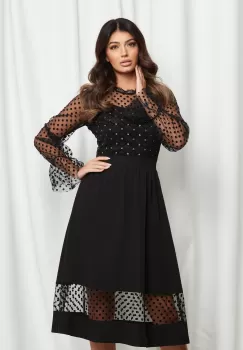 Rochie Moze neagra cu buline catifelate si din glitter argintiu imagine