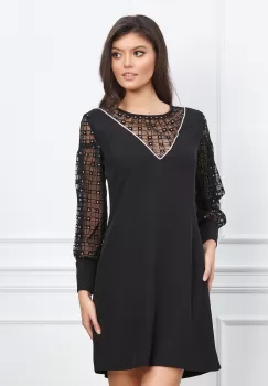 Rochie Moze neagra cu buline din glitter argintiu imagine