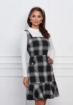 Rochie Moze neagra cu carouri albe imagine