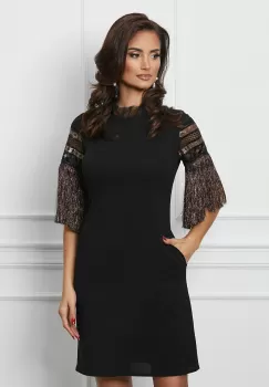 Rochie Moze neagra cu ciucurii aurii pe maneci imagine