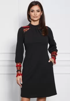 Rochie Moze neagra cu franjuri si paiete imagine