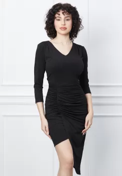Rochie Moze neagra cu glitter si fronseu pe fusta imagine
