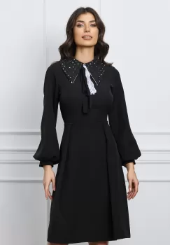 Rochie Moze neagra cu guler si funda imagine