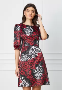 Rochie Moze neagra cu imprimeu rosu si alb imagine