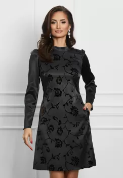 Rochie Moze neagra cu insertii florale din catifea imagine