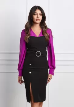 Rochie Moze neagra cu mov la bust si catarama in talie imagine