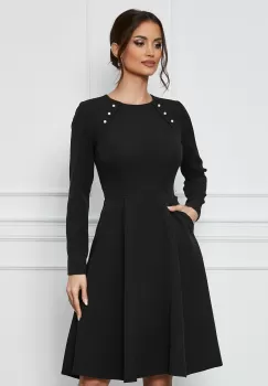 Rochie Moze neagra cu nasturi decorativi tip perle imagine