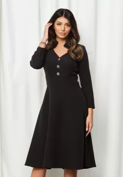 Rochie Moze neagra cu nasturi si guler ascutit imagine
