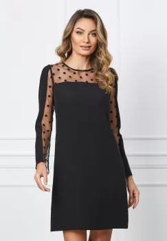 Rochie Moze neagra cu tull transparent si buline catifelate imagine