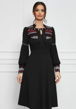 Rochie Moze neagra din crep cu motive florale imagine