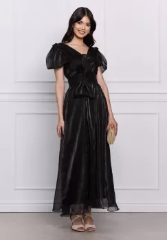 Rochie Moze neagra din organza cu funda in talie imagine