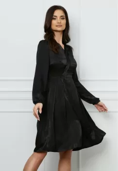 Rochie Moze neagra satinata cu aspect petrecut imagine