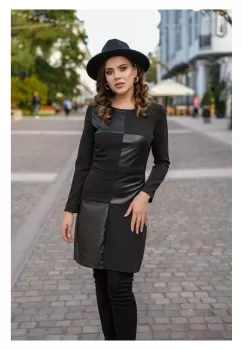 Rochie Moze neagra scurta cu insertii din piele ecologica imagine
