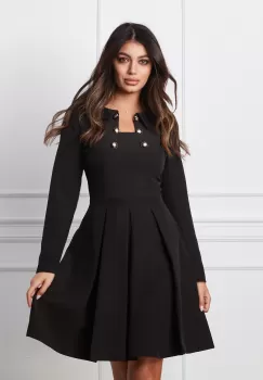 Rochie Moze neagra scurta cu nasturi la bust imagine