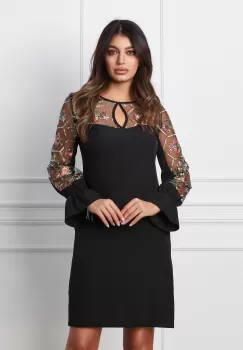 Rochie Moze negara cu broderie verde la bust si pe maneci imagine