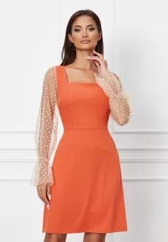 Rochie Moze orange cu maneci din tulle cu buline imagine