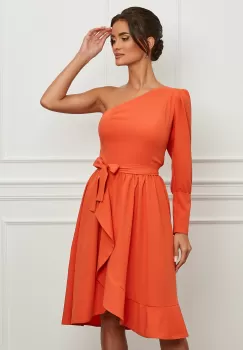 Rochie Moze orange cu umarul gol si volan pe fusta imagine