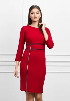 Rochie Moze rosie cu fermoar pe fusta imagine