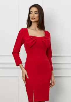Rochie Moze rosie cu funda maxi pe bust imagine