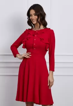 Rochie Moze rosie cu volane si nasturi la bust imagine