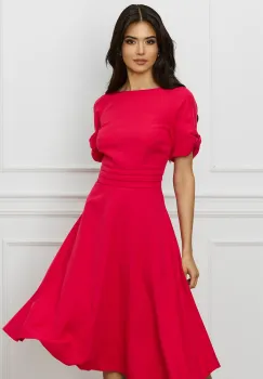 Rochie Moze rosu zmeura cu funde la maneci imagine