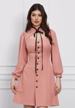 Rochie Moze roz cu nasturi si dantela la guler imagine