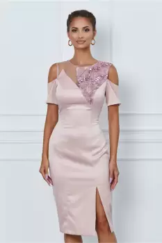 Rochie Moze roz cu tulle si broderie la bust imagine