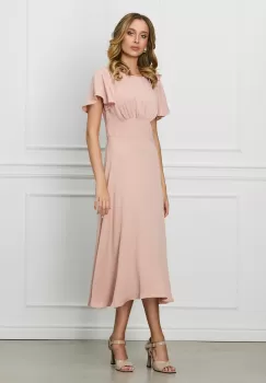 Rochie Moze roz pudra cu trandafir pe umar imagine