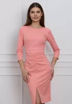 Rochie Moze roz somon cu fronseu pe fusta imagine