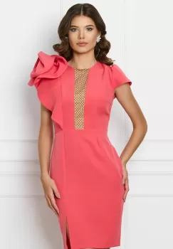 Rochie Moze roz zmeura cu floare si volan pe umar imagine