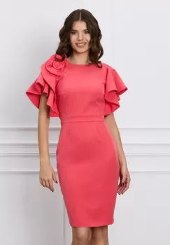 Rochie Moze roz zmeura cu volanase si trandafir la bust imagine