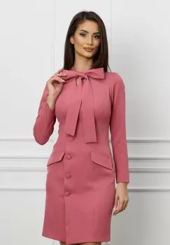 Rochie Moze tip sacou roz coniac cu guler esarfa imagine