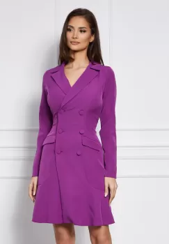 Rochie Moze tip sacou violet cu pliuri imagine