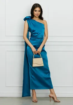 Rochie Moze turcoaz cu floare maxi pe un umar imagine