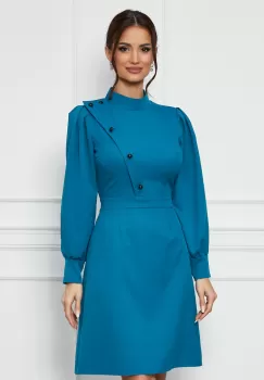 Rochie Moze turcoaz cu nasturi decorativi pe bust imagine