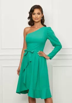 Rochie Moze turcoaz cu umarul gol si volan pe fusta imagine