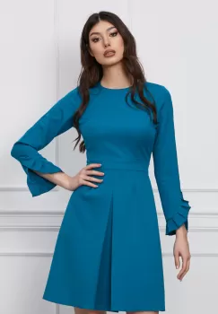 Rochie Moze turcoaz cu volanase la maneci imagine