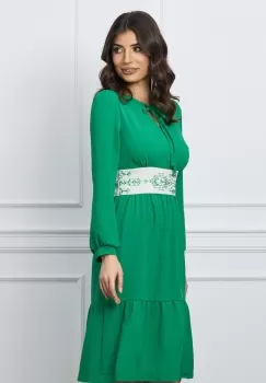 Rochie Moze verde cu broderie in talie imagine