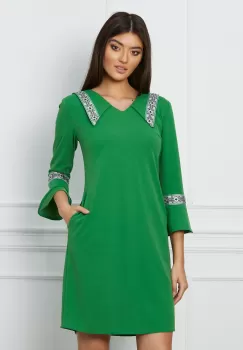 Rochie Moze verde cu broderie traditionala rosie imagine