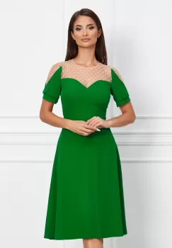 Rochie Moze verde cu buline catifelate la decolteu imagine