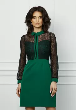 Rochie Moze verde cu dantela neagra la bust imagine