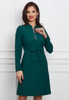 Rochie Moze verde cu fermoar la bust si snur reglabil in talie imagine