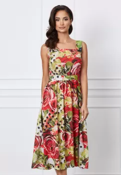 Rochie Moze verde cu imprimeu rosu si bretele late imagine