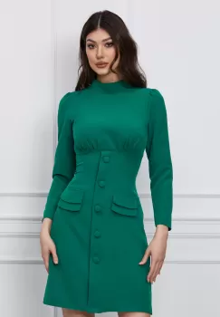 Rochie Moze verde cu nasturi si buzunare decorative imagine