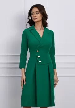 Rochie Moze verde cu nasturi si peplum pe talie imagine
