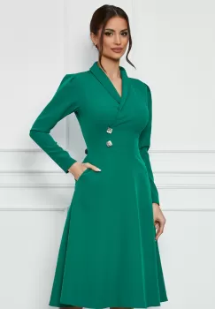 Rochie Moze verde cu revere si nasturi decorativi imagine