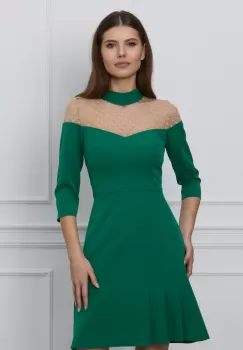 Rochie Moze verde cu tull la bust si pliuri la baza imagine