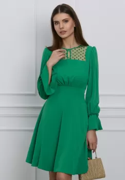 Rochie Moze verde cu tull si buline la bust imagine