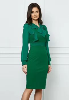 Rochie Moze verde cu volane la bust imagine
