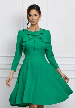 Rochie Moze verde cu volane si nasturi la bust imagine